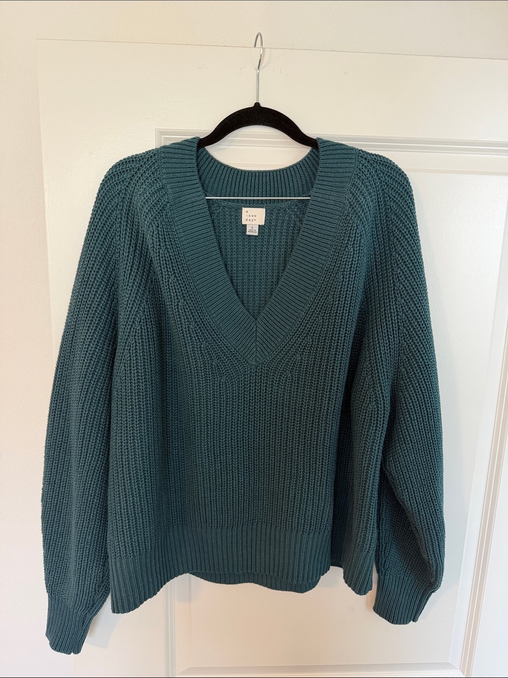 a new day Teal V-Neck Chunky Knit Sweater